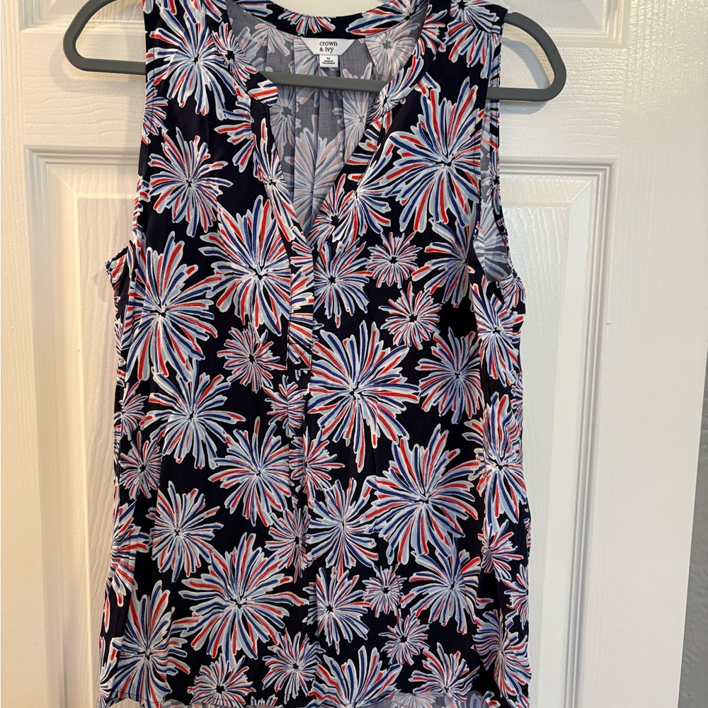 Crown & Ivy Firework-Print V-Neck Sleeveless Shirt